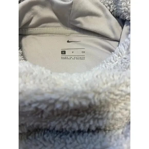 Nike Sherpa Thermal Fleece Pullover  Hoodie Cream with Pockets Size Small - Picture 3 of 6